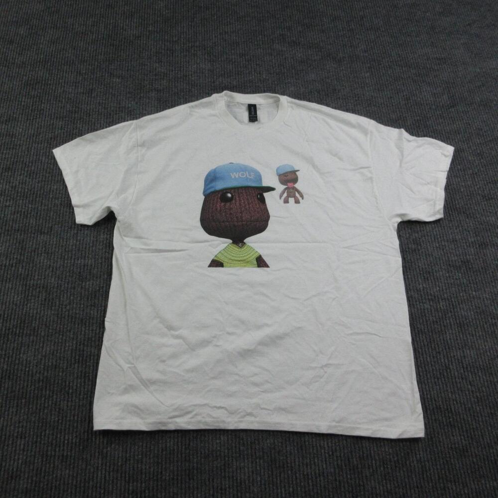 Sackboy Wolf Cap Shirt Mens XL White Heavyweight Crew Neck Gildan Graphic Tee